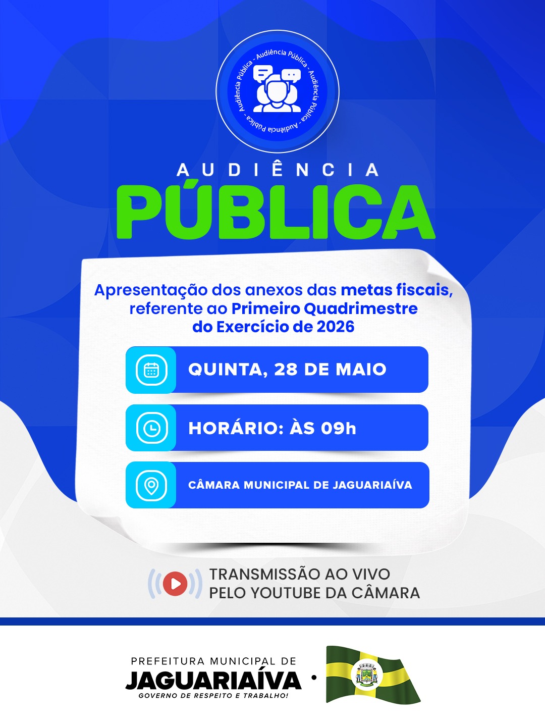Câmara Municipal convida população para Audiência Pública